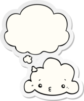 schattig tekenfilm wolk met gedachte bubbel net zo een gedrukt sticker png