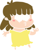 niña silbando de dibujos animados de estilo de color plano png