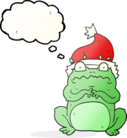 hand drawn thought bubble cartoon frog in christmas hat png