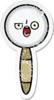 distressed sticker of a cute cartoon magnifying glass png