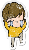 distressed sticker of a cartoon woman crying png