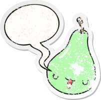 cartoon pear with speech bubble distressed distressed old sticker png