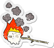 retro distressed sticker of a cartoon burning marshmallow png