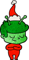 friendly hand drawn textured cartoon of a spaceman wearing santa hat png