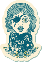 Retro Tattoo Style human rogue with natural twenty dice roll png