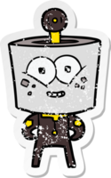 distressed sticker of a happy cartoon robot png