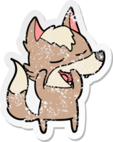 distressed sticker of a cartoon wolf laughing png