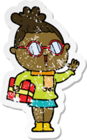 distressed sticker of a cartoon woman wearing spectacles png