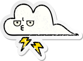 distressed sticker of a cute cartoon thunder cloud png