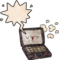 cartoon computer with speech bubble in retro texture style png