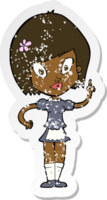 retro distressed sticker of a cartoon pretty maid png