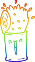 rainbow gradient line drawing of a cartoon happy exploding soup can png