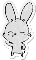 distressed sticker of a curious bunny cartoon png
