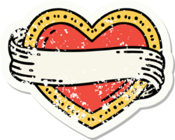 distressed sticker tattoo in traditional style of a heart and banner png