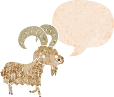 cartoon goat with speech bubble in grunge distressed retro textured style png