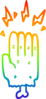 rainbow gradient line drawing of a cartoon magic halloween zombie hand png