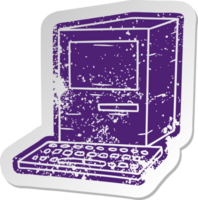 distressed old cartoon sticker of a computer and keyboard png