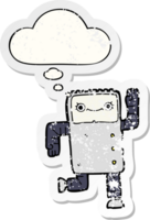 cartoon robot with thought bubble as a distressed worn sticker png