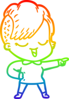 arco iris degradado línea dibujo de un contento dibujos animados niña señalando png