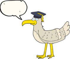 hand drawn speech bubble cartoon seagull with graduate cap png