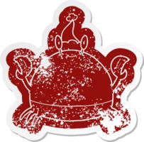 quirky cartoon distressed sticker of a crab wearing santa hat png