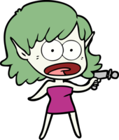 cartoon shocked alien girl with ray gun png