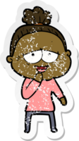 distressed sticker of a cartoon happy old lady png