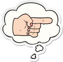 cartoon pointing hand with thought bubble as a printed sticker png