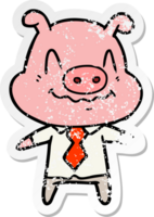 distressed sticker of a nervous cartoon pig boss png