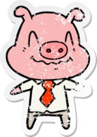 autocollant en détresse d'un patron de cochon de dessin animé nerveux png