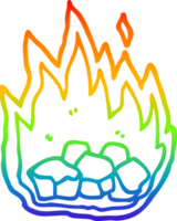 rainbow gradient line drawing of a cartoon burning coals png