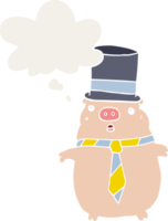 cartoon business pig with thought bubble in retro style png