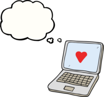 hand drawn thought bubble cartoon laptop computer with heart symbol on screen png