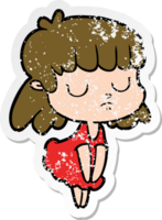 distressed sticker of a cartoon indifferent woman png