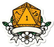 sticker of a natural one d20 dice roll png