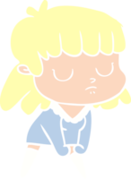 femme indifférente de dessin animé de style plat couleur png