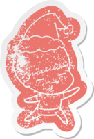 eigenzinnig tekenfilm verontrust sticker van een zelfvoldaan jongen vervelend de kerstman hoed png