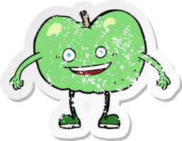 pegatina retro angustiada de un personaje de manzana feliz de dibujos animados png