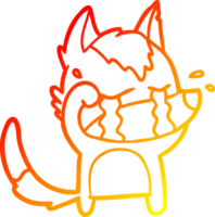 warm gradient line drawing of a cartoon crying wolf rubbing eyes png