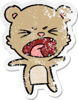 distressed sticker of a angry cartoon bear png