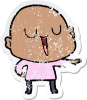 distressed sticker of a happy cartoon bald man png