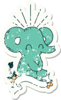 versleten oud sticker van een tatoeëren stijl schattig olifant png