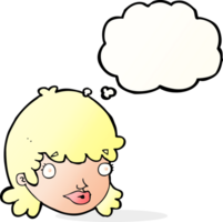 cartoon female face with surprised expression with thought bubble png