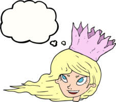 hand drawn thought bubble cartoon woman with blowing hair png