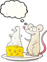 hand drawn thought bubble cartoon mouse with cheese png