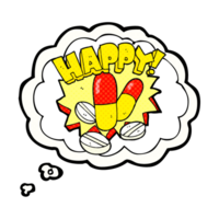 hand drawn thought bubble cartoon happy pills png