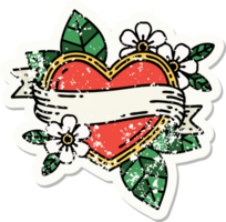 distressed sticker tattoo in traditional style of a heart and banner png