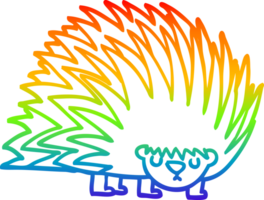 rainbow gradient line drawing of a cartoon spiky hedgehog png