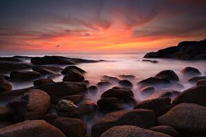 Beautiful view twilight with colorful clouds at sunset on Similan island, island No.4 at Similan national park, Phang Nga, Thailand photo