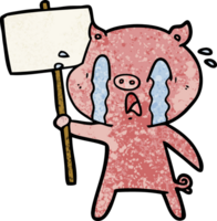 desenho de porco chorando com sinal de protesto png